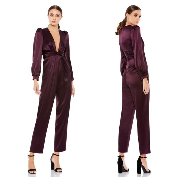 Mac Duggal Pants - Mac Duggal V Neck Satin Jumpsuit 6 Plum Purple NWT